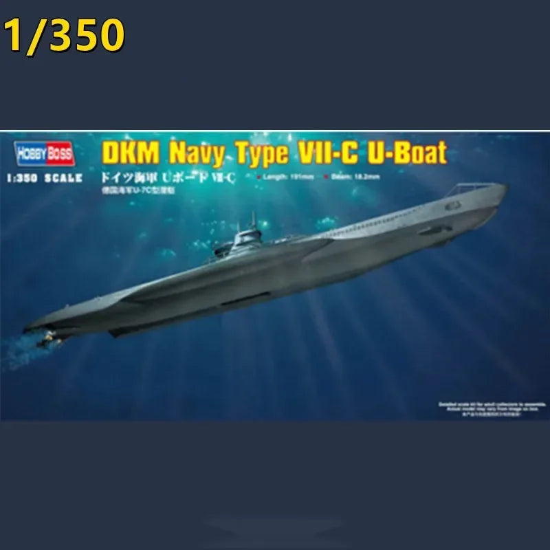 Hobby Boss 83505 1/350 Scale Model German DKM Navy Type VII-C U-Boat Submarine Static Kit with Etched Parts for Model DIY Toys