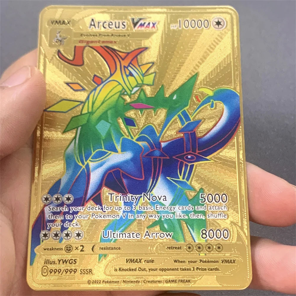 Pokemon Metal Card 10000 Points Pikachu Charizard Arceus Card Golden English Mewtwo Vmax GX Anime Collection Battle Cards Gifts