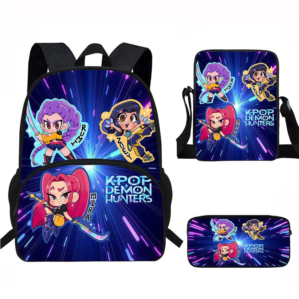 Anime Movie KPop Demon Hunters Backpack Mira Lumi Zoe Cosplay School Students Schoolbag Boys Girls Anime Pencil Bag Lunch Bag