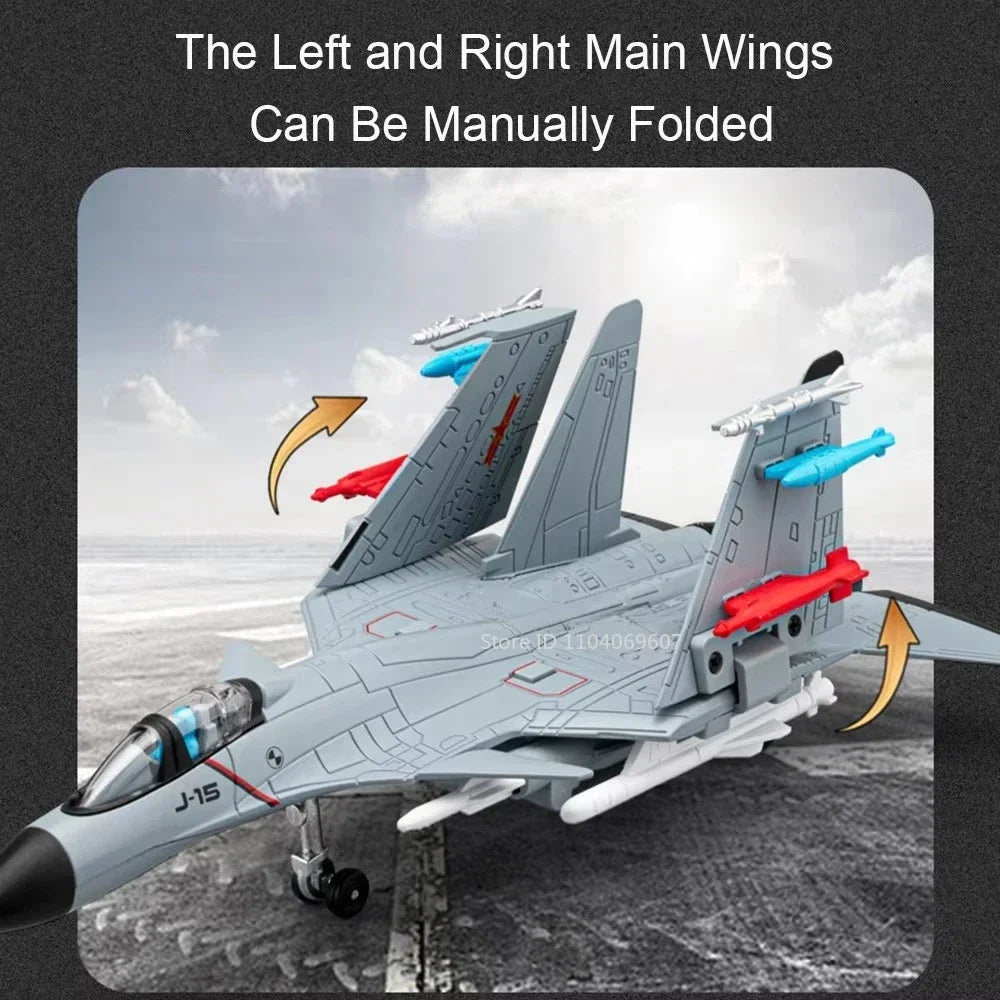 1:89 Scale J-15 Fighter Model Toy Alloy Military Aircraft Models Light Sound Pull Back Boys Birthday Airplane Collection Gifts