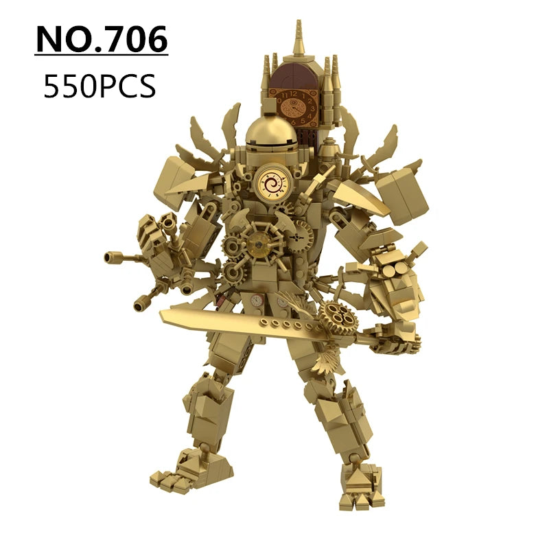 New Skibidi Toilet Updated Titan Gold-plated Gold Clock Man Creative Building Blocks DIY MOC Bricks Toys For Kids Christmas Gift
