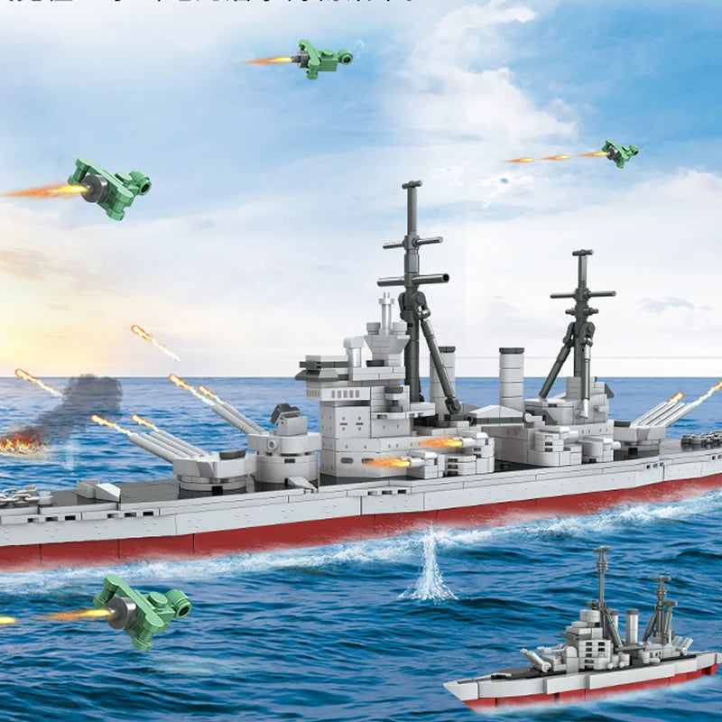 Military Series King Level Classic Warship Building Blocks South Kadota Battleship bricks WW2 Soldier Weapon Toys for kids gift