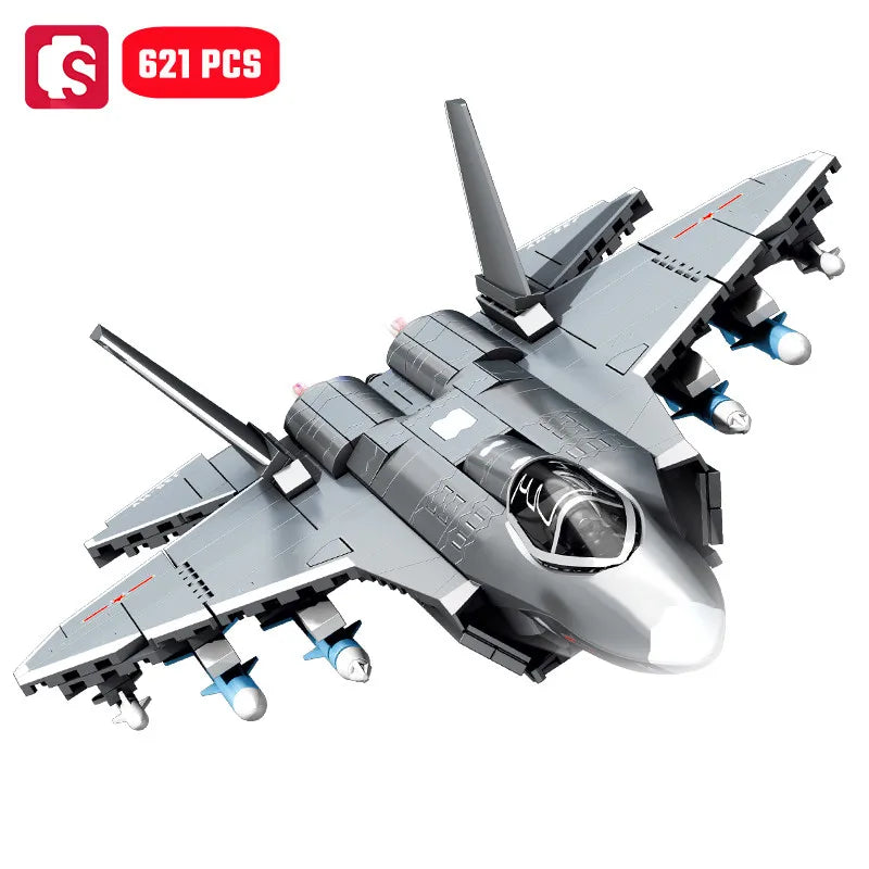 SEMBO J-35 Carrier Based Fighter Jet Assemblage Building Blocks MOC Military Series Aircraft Plane Model Bricks Boys Toys Gifts