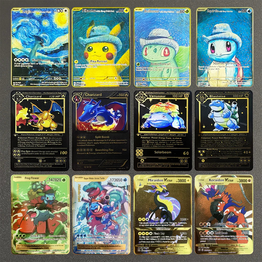 Pokemon Metal Card 10000 Points Pikachu Charizard Arceus Card Golden English Mewtwo Vmax GX Anime Collection Battle Cards Gifts
