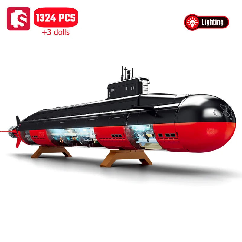 SEMBO 1324pcs Military Series Strategic Nuclear Submarine Assemblage Building Blocks MOC Torpedo Weapons Model Bricks Toys Gifts