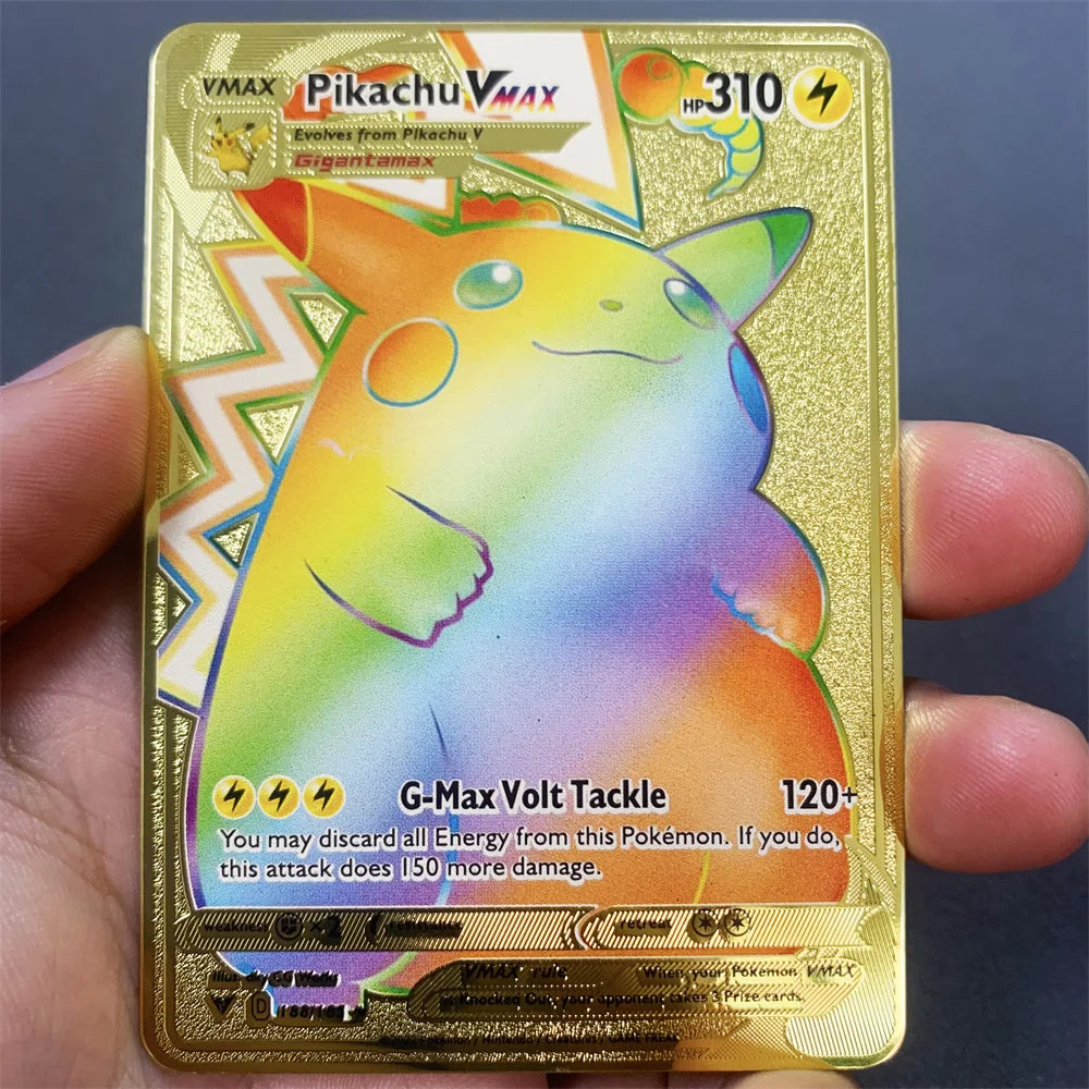 Pokemon Metal Card 10000 Points Pikachu Charizard Arceus Card Golden English Mewtwo Vmax GX Anime Collection Battle Cards Gifts