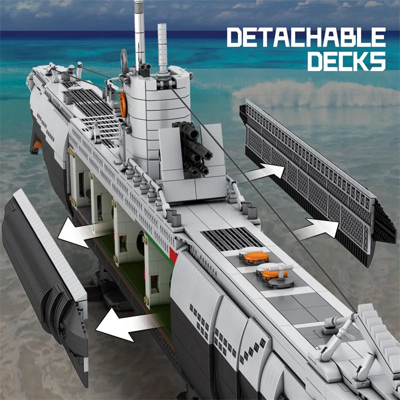 33050 3987pcs MOC WW2 Military U-boat Building Blocks Model Submarine Bricks Assembling Toys for Children Christmas Gift Set