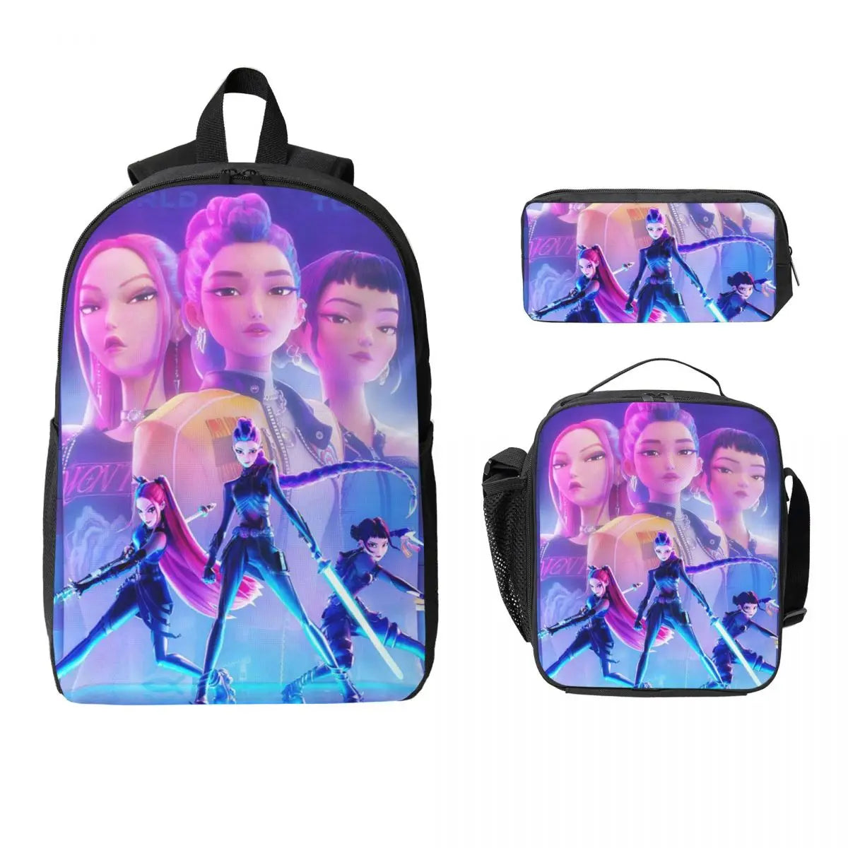 3Pcs Kpop Demon Hunters Huntrix School bags Set for Girls Boys Pencil Boxes Backpack Sets with Lunch Box For School Daypack