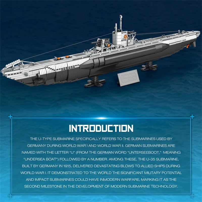 33050 3987pcs MOC WW2 Military U-boat Building Blocks Model Submarine Bricks Assembling Toys for Children Christmas Gift Set