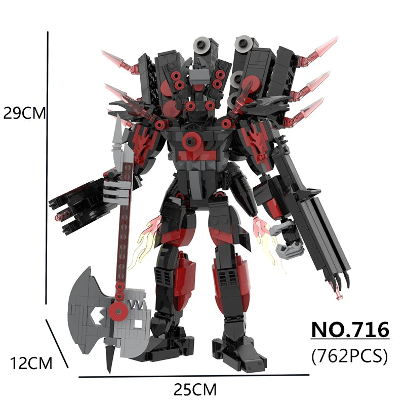 New Titan Guitor Speaker Man Building Blocks Set Creative Skibidi Toilet With Battle-axe DIY Bricks Toys For Boys Christmas Gift