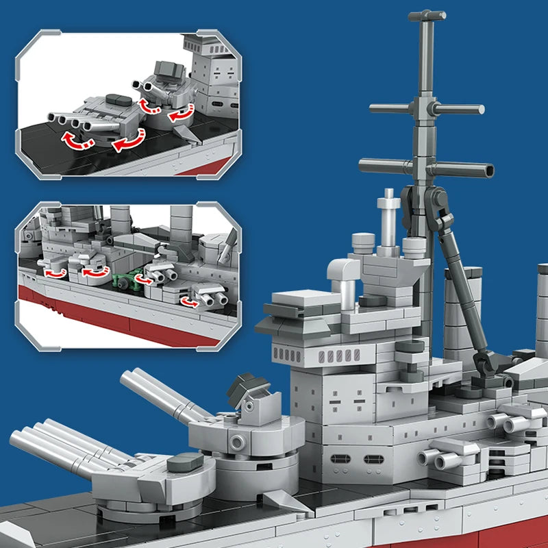 Military Series King Level Classic Warship Building Blocks South Kadota Battleship bricks WW2 Soldier Weapon Toys for kids gift