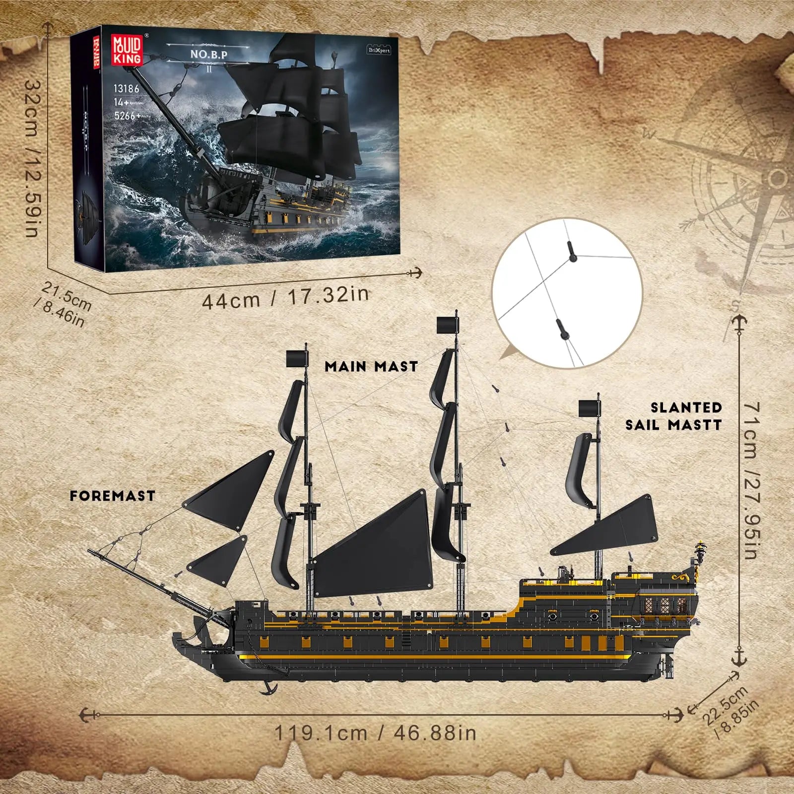 5266pcs Large Pirates Ship Model Building Blocks Set MOC Black Pearl Sailboat Construction Kit for Model Building Collections