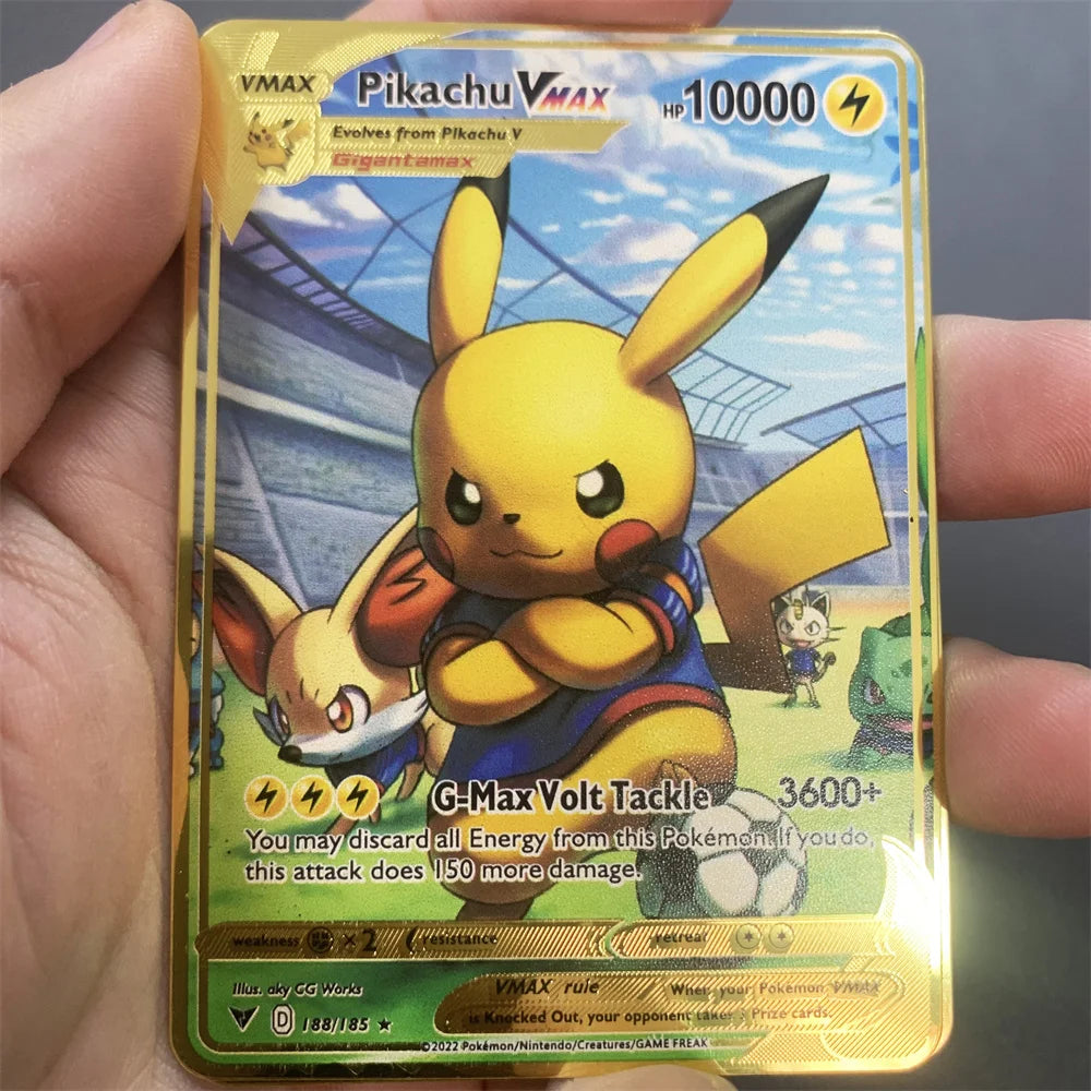 Pokemon Metal Card 10000 Points Pikachu Charizard Arceus Card Golden English Mewtwo Vmax GX Anime Collection Battle Cards Gifts