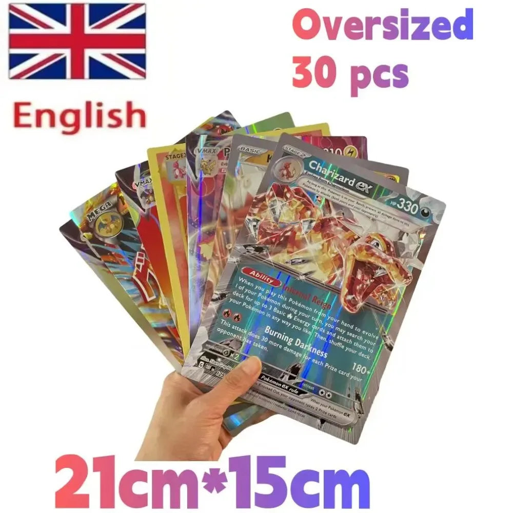 Pokemon Oversized Cards 30Pcs Jumbo Letters Card Vmax Vstar GX Arceus Pikachu Charizard Super Shiny Rare Card Birthday Gift
