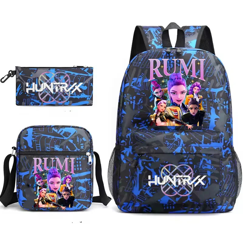 Kpop Demon Hunters Rumi Backpack for Girl Boy Students Anime Rucksack 3pcs Set Lightweight Children School Bags Travel Mochilas