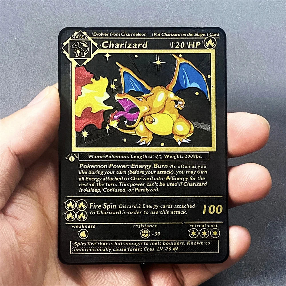 Pokemon Metal Card 10000 Points Pikachu Charizard Arceus Card Golden English Mewtwo Vmax GX Anime Collection Battle Cards Gifts