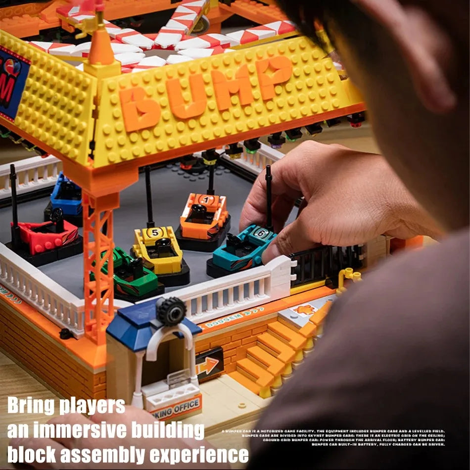 1099PCS Children’s Amusement Park Bumper Car Building Blocks MOC City Street View Model Brick Puzzle Toys Gift for Kids Adult