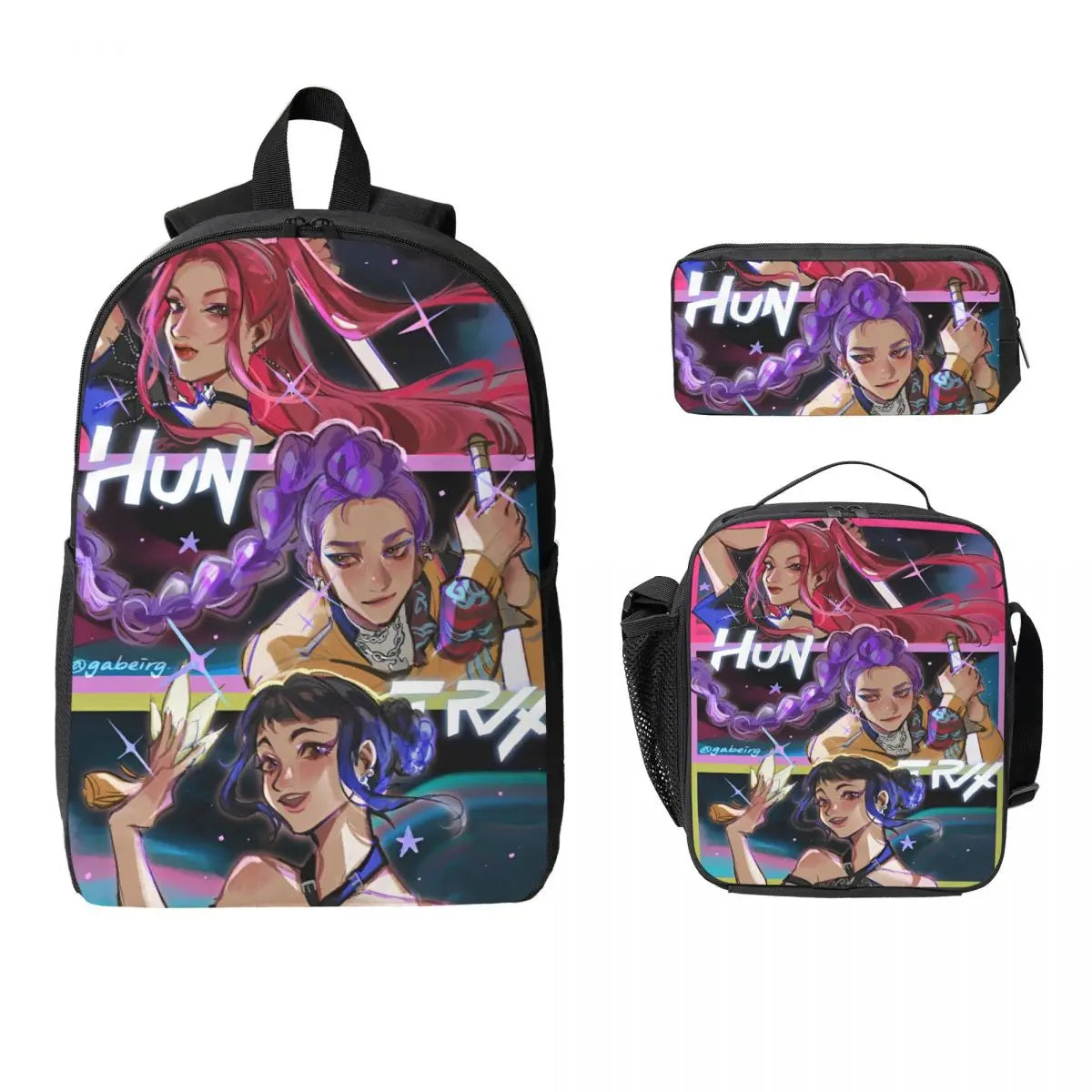 3Pcs Kpop Demon Hunters Huntrix  Backpack Set for Kids Pencil Boxes Bookbag Sets with Lunch Box For School Students Knapsack