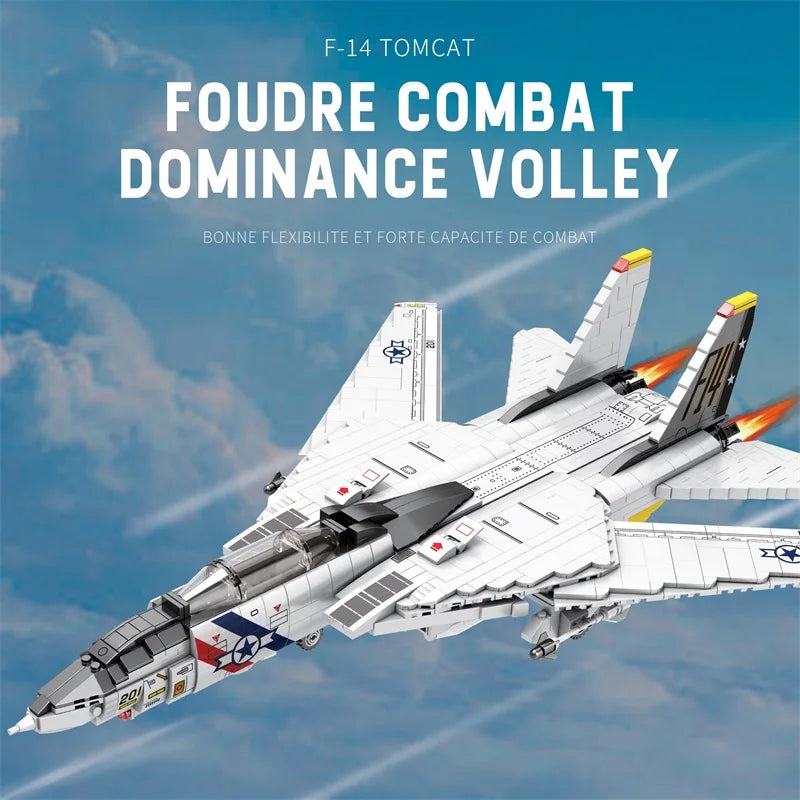 1443PCS Military Tomcat F14 Fighter Aircraft Building Blocks MOC Carrier-Base Fighter Model Bricks Set Holiday Gifts Kids Toys