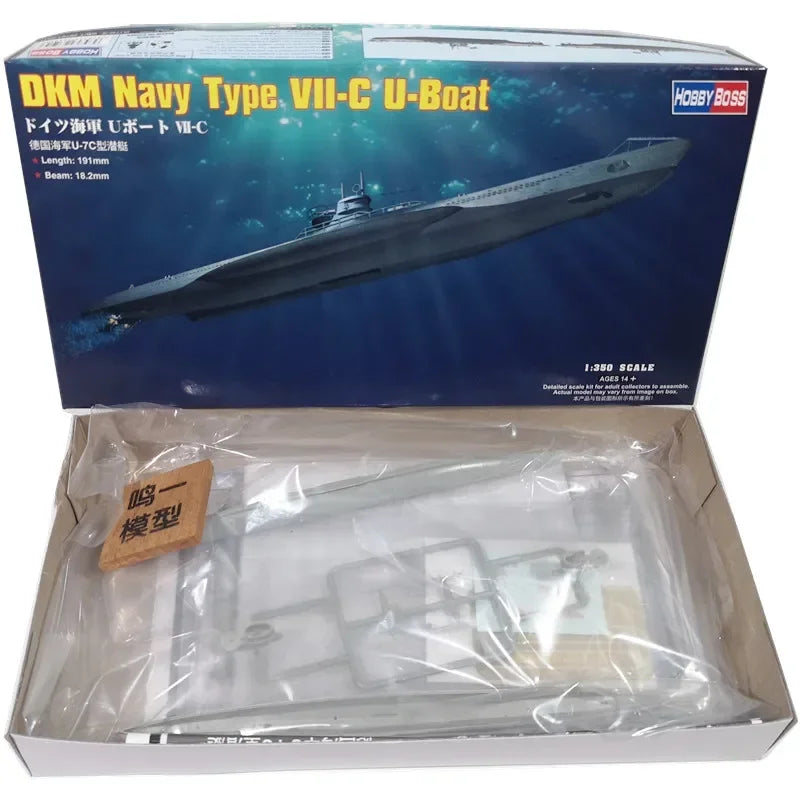 Hobby Boss 83505 1/350 Scale Model German DKM Navy Type VII-C U-Boat Submarine Static Kit with Etched Parts for Model DIY Toys