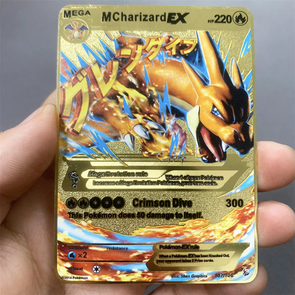 Pokemon Metal Card 10000 Points Pikachu Charizard Arceus Card Golden English Mewtwo Vmax GX Anime Collection Battle Cards Gifts