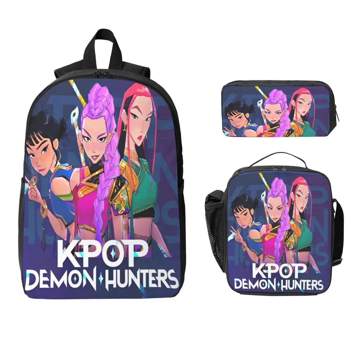 3Pcs Kpop Demon Hunters Huntrix School bags Set for Girls Boys Pencil Boxes Backpack Sets with Lunch Box For School Daypack