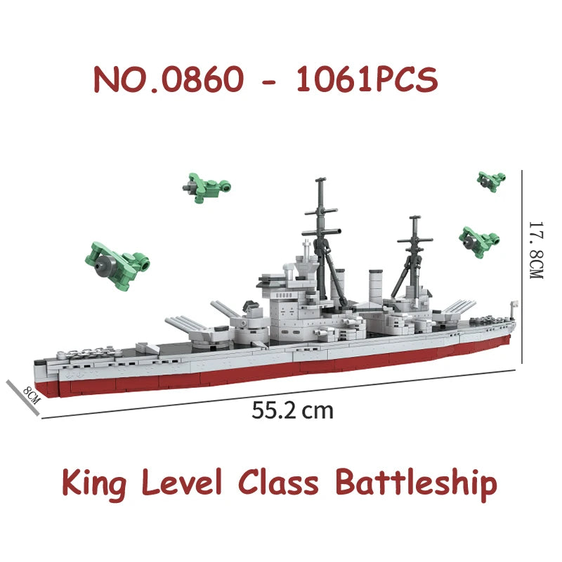 Military Series King Level Classic Warship Building Blocks South Kadota Battleship bricks WW2 Soldier Weapon Toys for kids gift