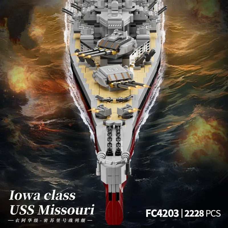 FC4230 Military Battleship Series Missouri Battleship Crusier Model Building Blocks Bismarck Cruiser Boat Bricks Toys Kids Gifts