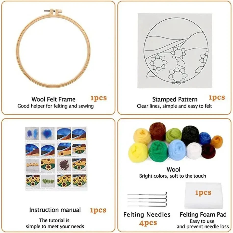 PhotoCustom DIY Wool Felting Painting Kit With Frame Handmade Needle Wool Painting Hot Air Balloon For Home Decors Crafts Gift