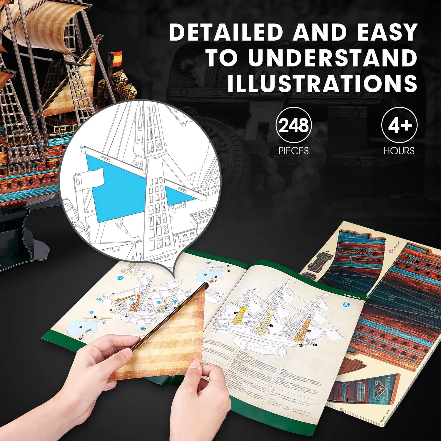 The San Felipe Model Ship Kits 3D Puzzle 25.6" for Adults and Teens, Stress Relief Hobby Cool Decoration Birthday Gift for Men 2
