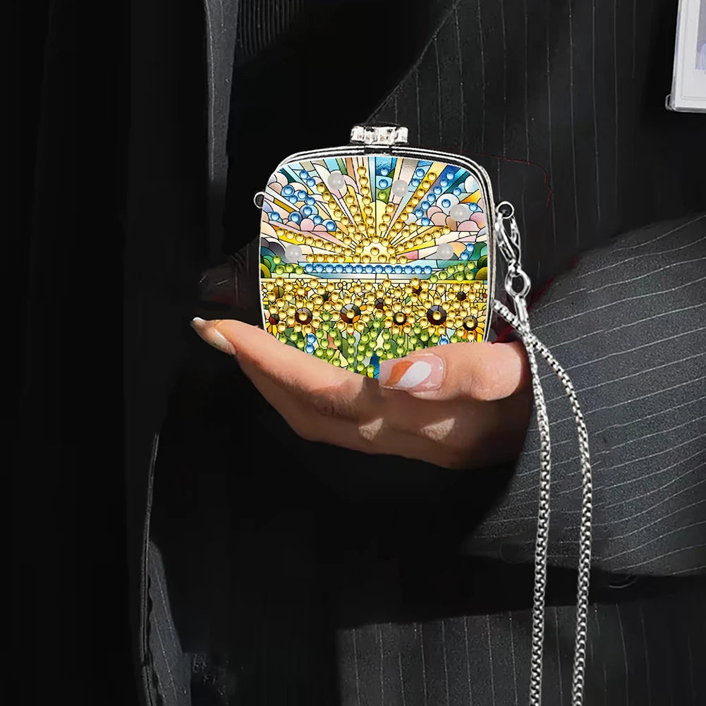 Peacock Diamond Painting Mirror Organizer Box Rhinestone Jewelry Box Mini DIY Diamond Art Makeup Bag for Earrings Necklace Rings