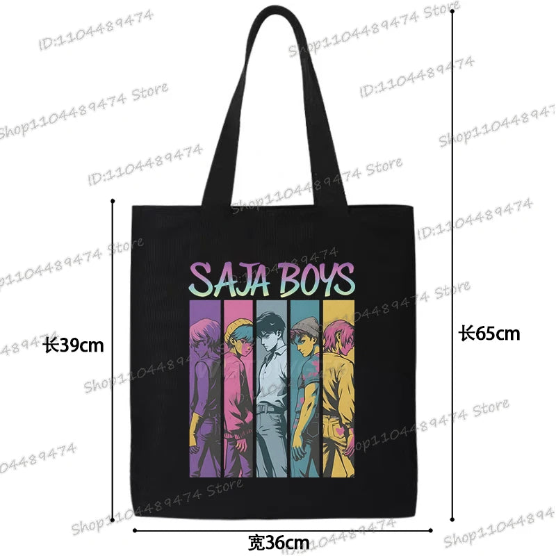 Women Men Cartoon KPop Demon Hunters Shopping Bag Funny Korean Ulzzang Canvas Tote Travel Handbags Beach Shoulder Bags