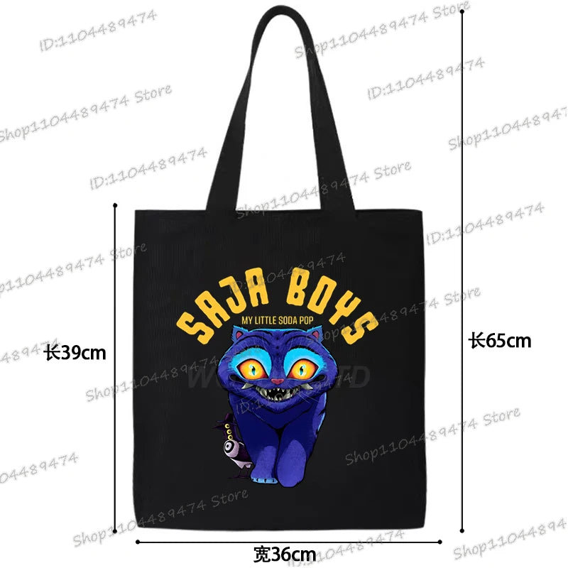 Women Men Cartoon KPop Demon Hunters Shopping Bag Funny Korean Ulzzang Canvas Tote Travel Handbags Beach Shoulder Bags
