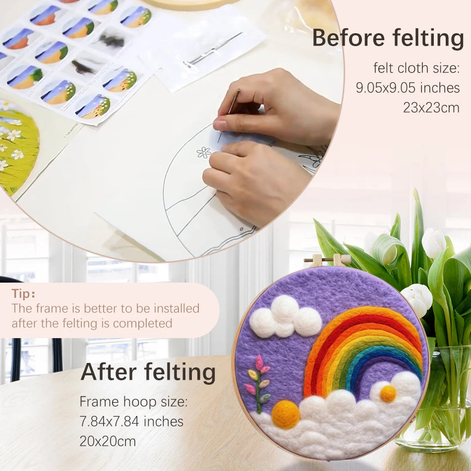 PhotoCustom DIY Wool Felting Painting Kit With Frame Handmade Needle Wool Painting Hot Air Balloon For Home Decors Crafts Gift