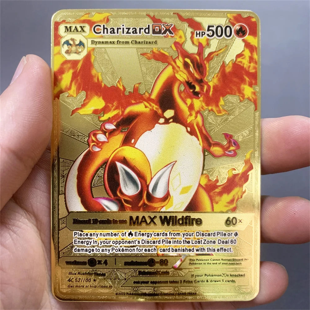 Pokemon Metal Card 10000 Points Pikachu Charizard Arceus Card Golden English Mewtwo Vmax GX Anime Collection Battle Cards Gifts
