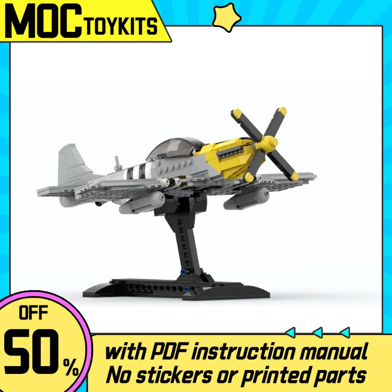 WW2 Military Aircraft MOC-154389 Mustang P-51 Fighter Model DIY Assembly Puzzle Block Toy Set for Boys Gift