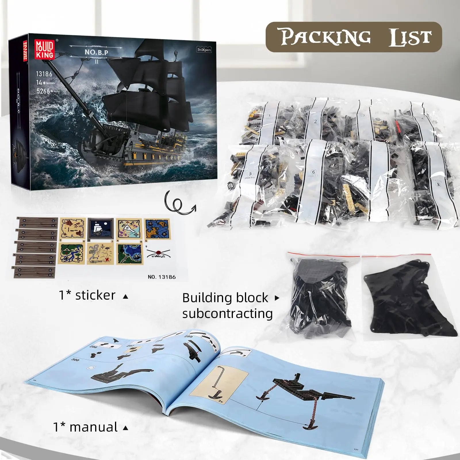 5266pcs Large Pirates Ship Model Building Blocks Set MOC Black Pearl Sailboat Construction Kit for Model Building Collections