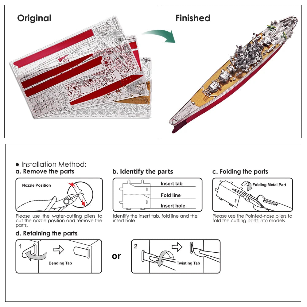 Piececool 3D Metal Puzzle Battleship Yamato Model Building Kits DIY Boat for Teens Brain Teaser Christmas Gift Crafts