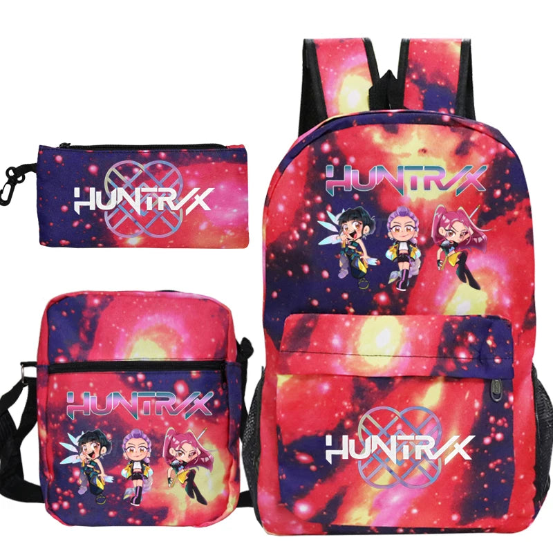 Kpop Demon Hunters Rumi Backpack for Girl Boy Students Anime Rucksack 3pcs Set Lightweight Children School Bags Travel Mochilas