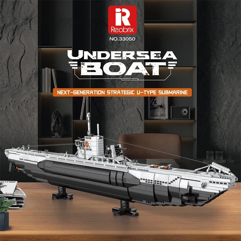 33050 3987pcs MOC WW2 Military U-boat Building Blocks Model Submarine Bricks Assembling Toys for Children Christmas Gift Set