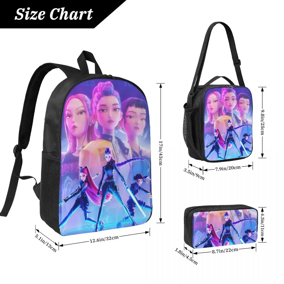 3Pcs Kpop Demon Hunters Huntrix School bags Set for Girls Boys Pencil Boxes Backpack Sets with Lunch Box For School Daypack