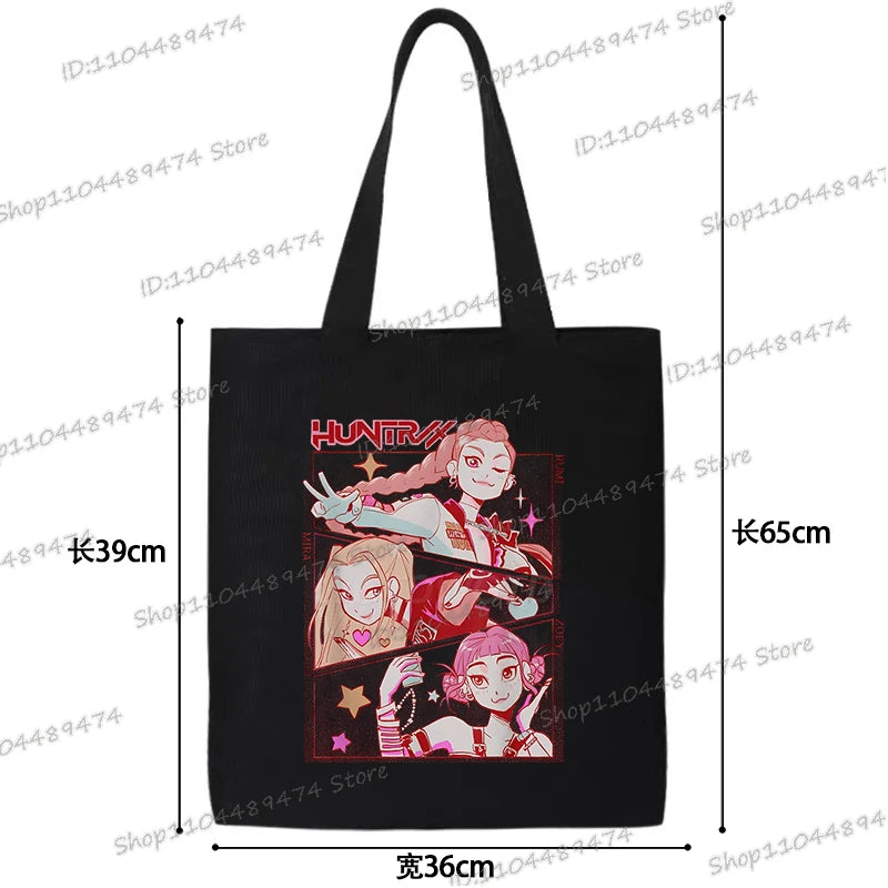 Women Men Cartoon KPop Demon Hunters Shopping Bag Funny Korean Ulzzang Canvas Tote Travel Handbags Beach Shoulder Bags