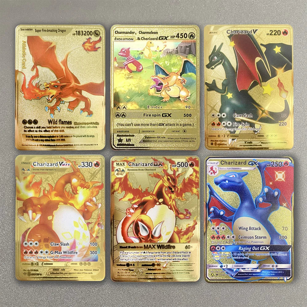 Pokemon Metal Card 10000 Points Pikachu Charizard Arceus Card Golden English Mewtwo Vmax GX Anime Collection Battle Cards Gifts