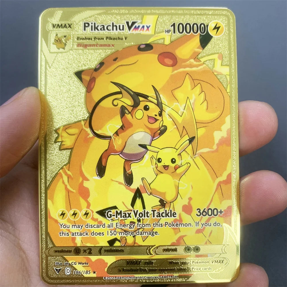 Pokemon Metal Card 10000 Points Pikachu Charizard Arceus Card Golden English Mewtwo Vmax GX Anime Collection Battle Cards Gifts