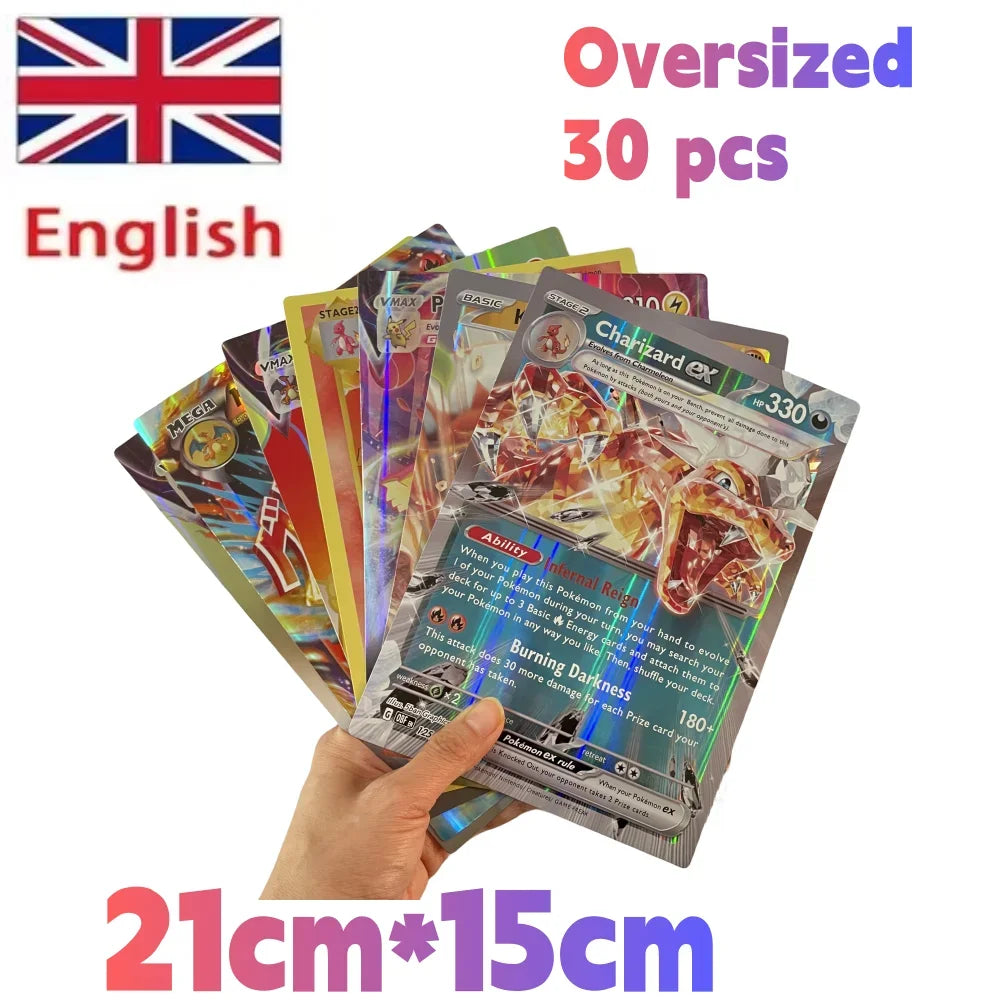 Pokemon Oversized Cards 30Pcs Jumbo Letters Card Vmax Vstar GX Arceus Pikachu Charizard Super Shiny Rare Card Birthday Gift