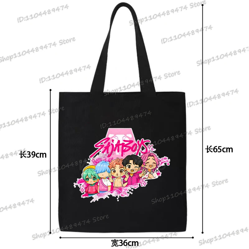 Women Men Cartoon KPop Demon Hunters Shopping Bag Funny Korean Ulzzang Canvas Tote Travel Handbags Beach Shoulder Bags