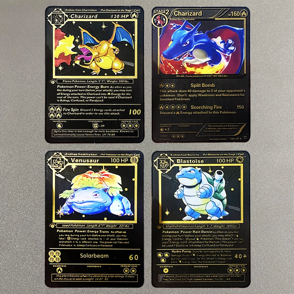 Pokemon Metal Card 10000 Points Pikachu Charizard Arceus Card Golden English Mewtwo Vmax GX Anime Collection Battle Cards Gifts