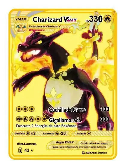 Pokemon English Metal Card Anime Pikachu Charizard Mewtwo Blastoise  Vmax Shiny Letters Game Collection Card Kids Toy Gifts