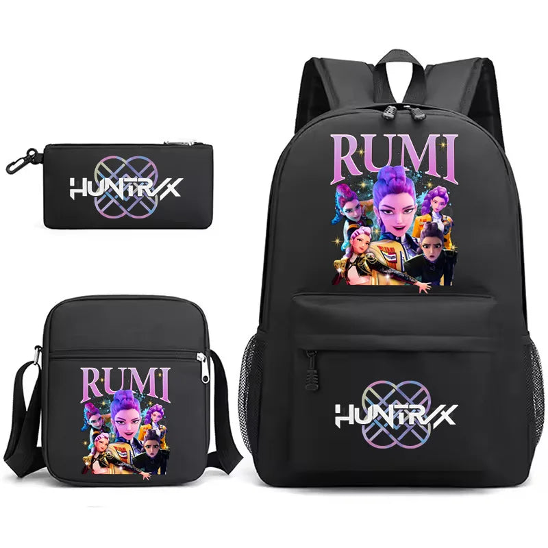 Kpop Demon Hunters Rumi Backpack for Girl Boy Students Anime Rucksack 3pcs Set Lightweight Children School Bags Travel Mochilas