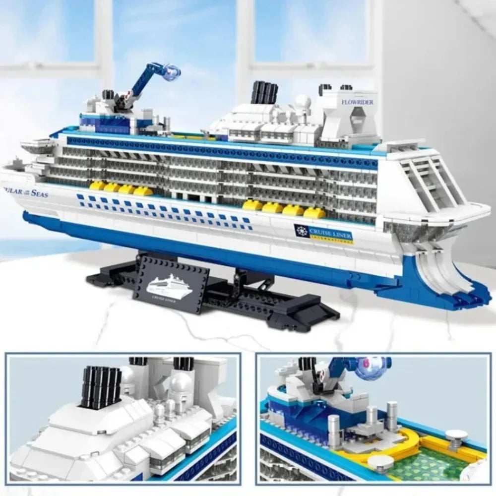 2428PCS Creative City Sea Cruise Liner Building Blocks Model Big Ocean Ship Bricks MOC Toys Children Gifts for Kids Adults